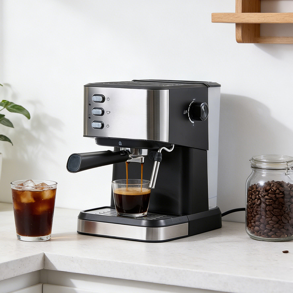 Living and Home EK020003 Black 1.5L Espresso Machine with Water Tank and Frother 1050W Image 2