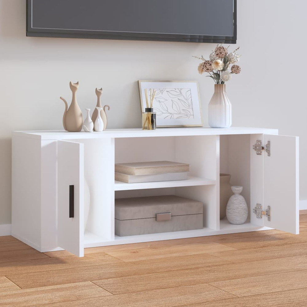vidaXL 2 Door 2 Shelf White TV Cabinet Image 1