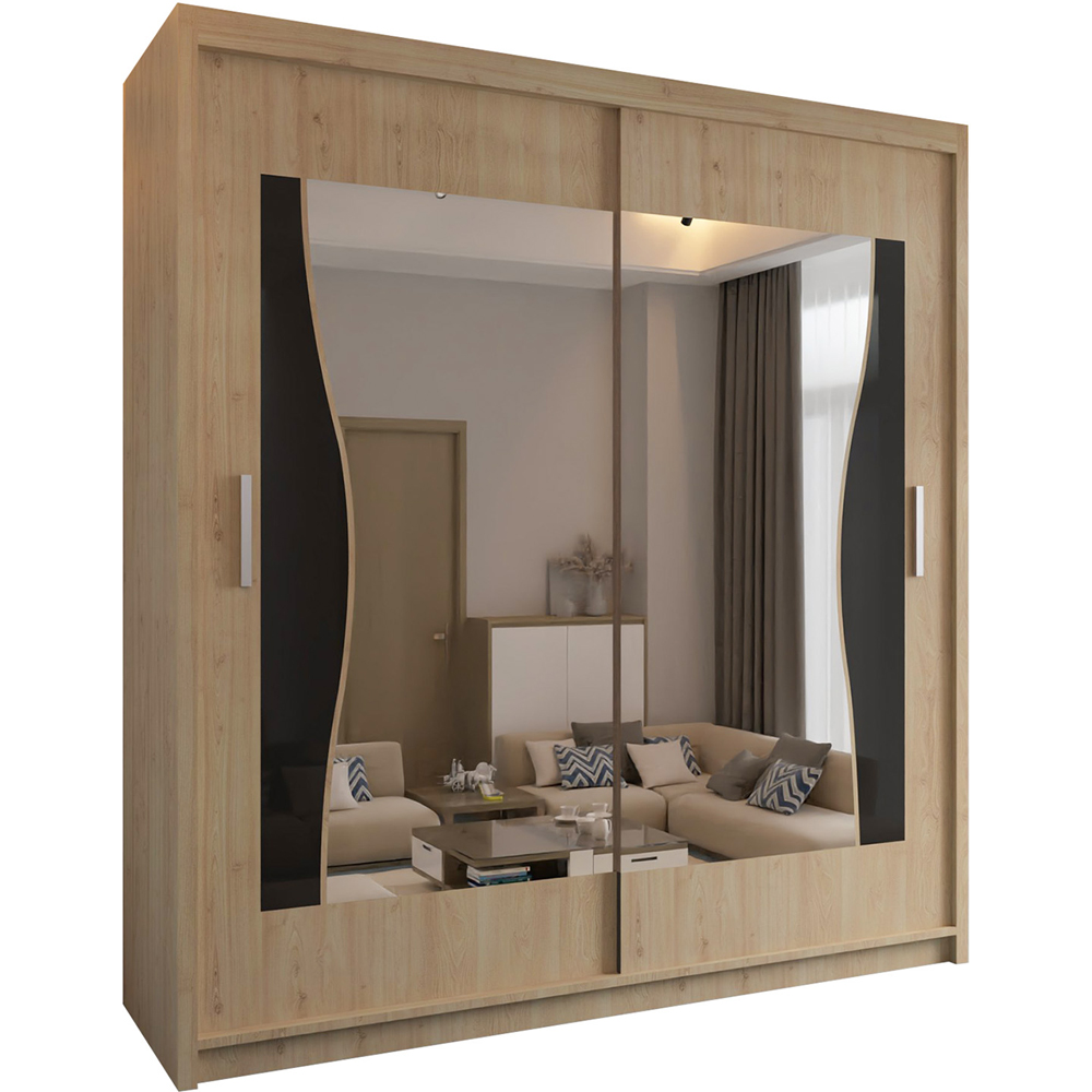 Sliding Wardrobes 4U Batumi 2 Door Oak Compact Curved Mirrored Wardrobe 150cm Image 2
