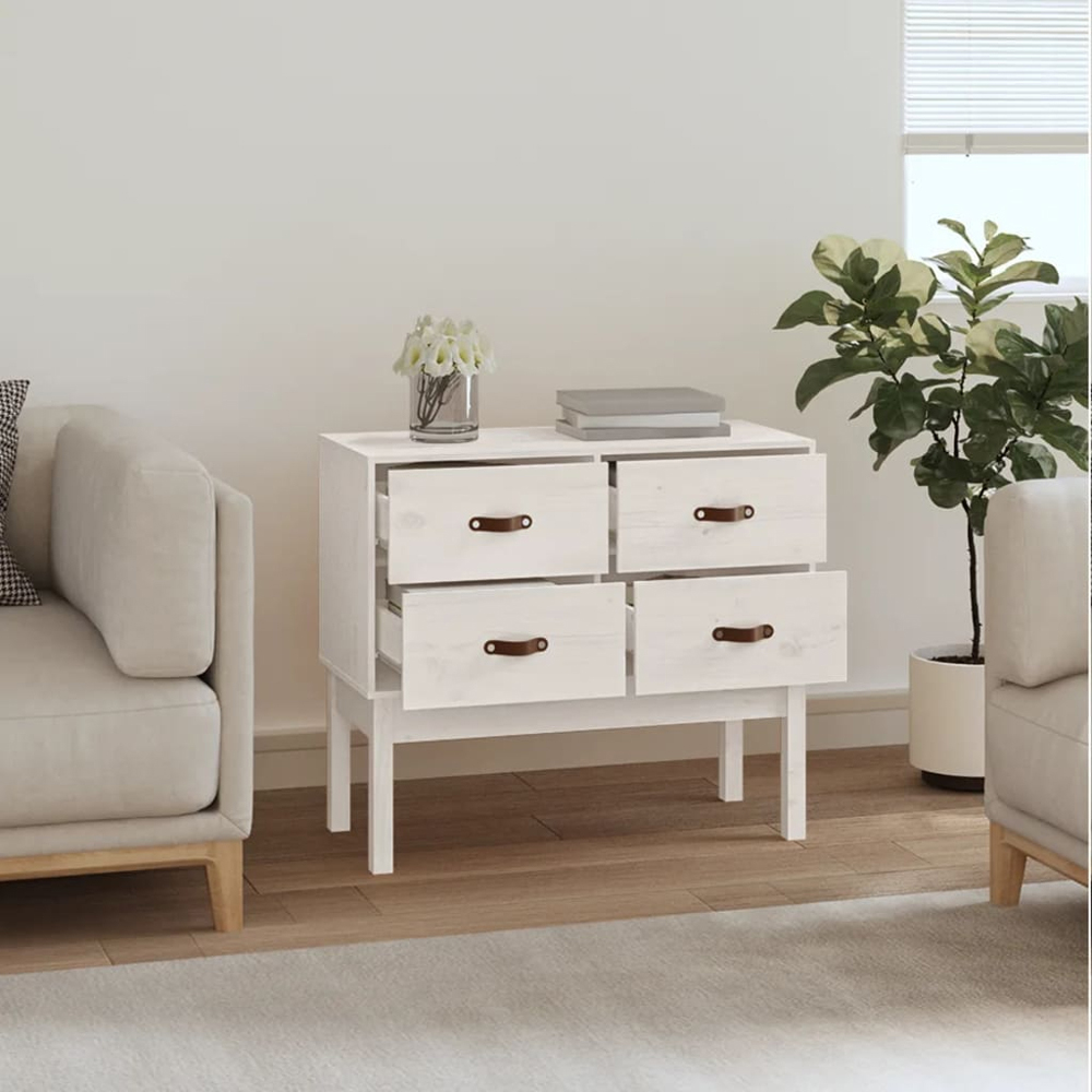 vidaXL 4 Drawer White Solid Wood Pine Console Cabinet Image 7