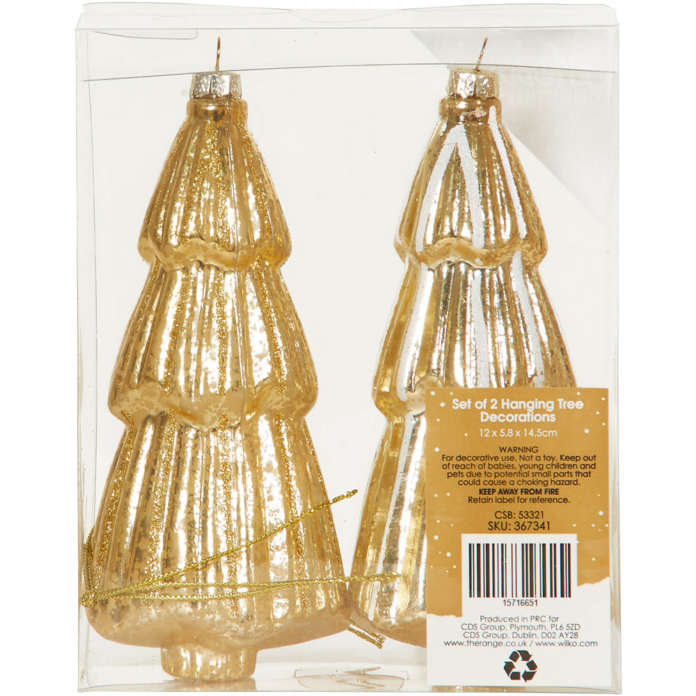 Set of 2 Hanging Tree Decorations - Gold Image 8