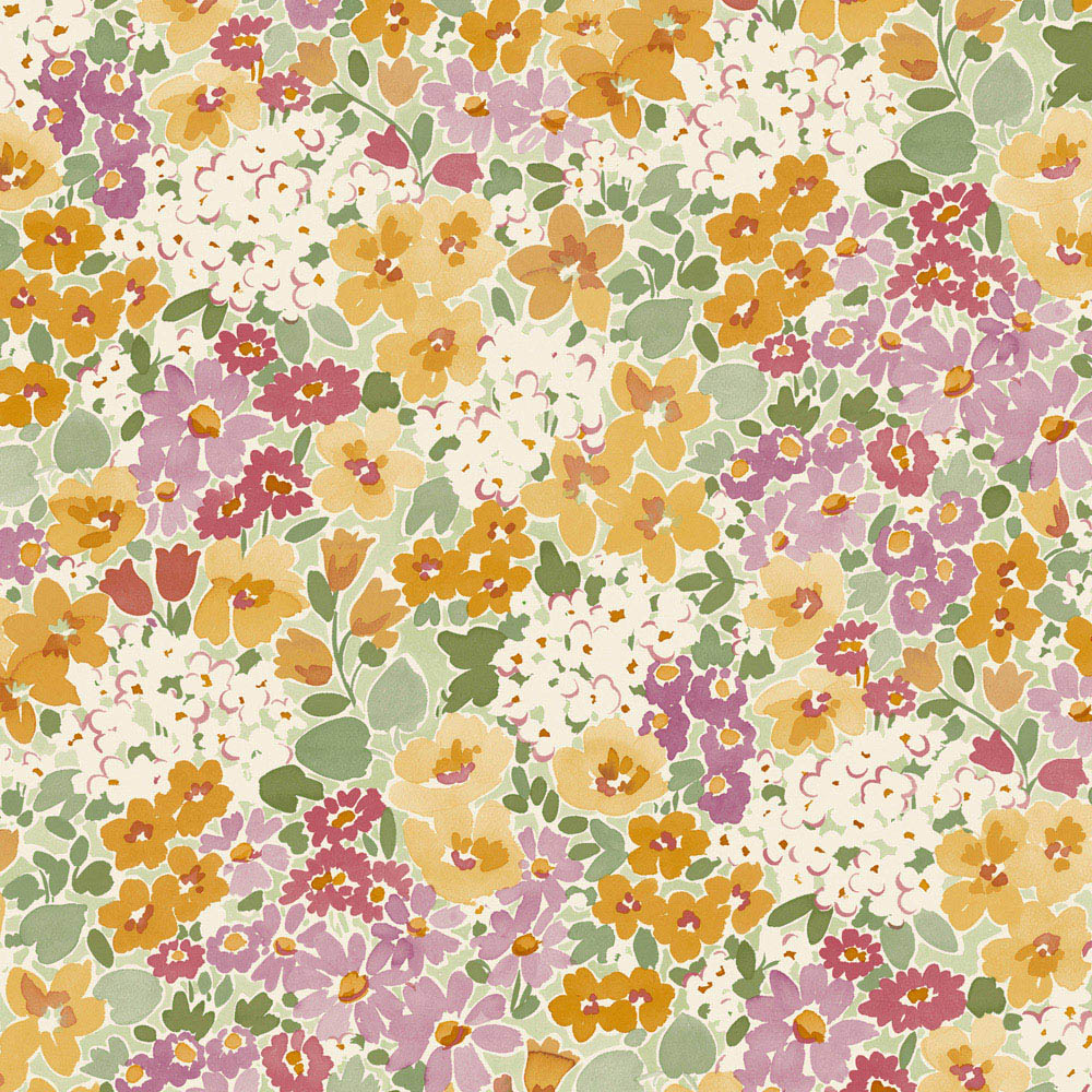 Grandeco Ditsy Flowers Ochre and Pink Wallpaper Image 3