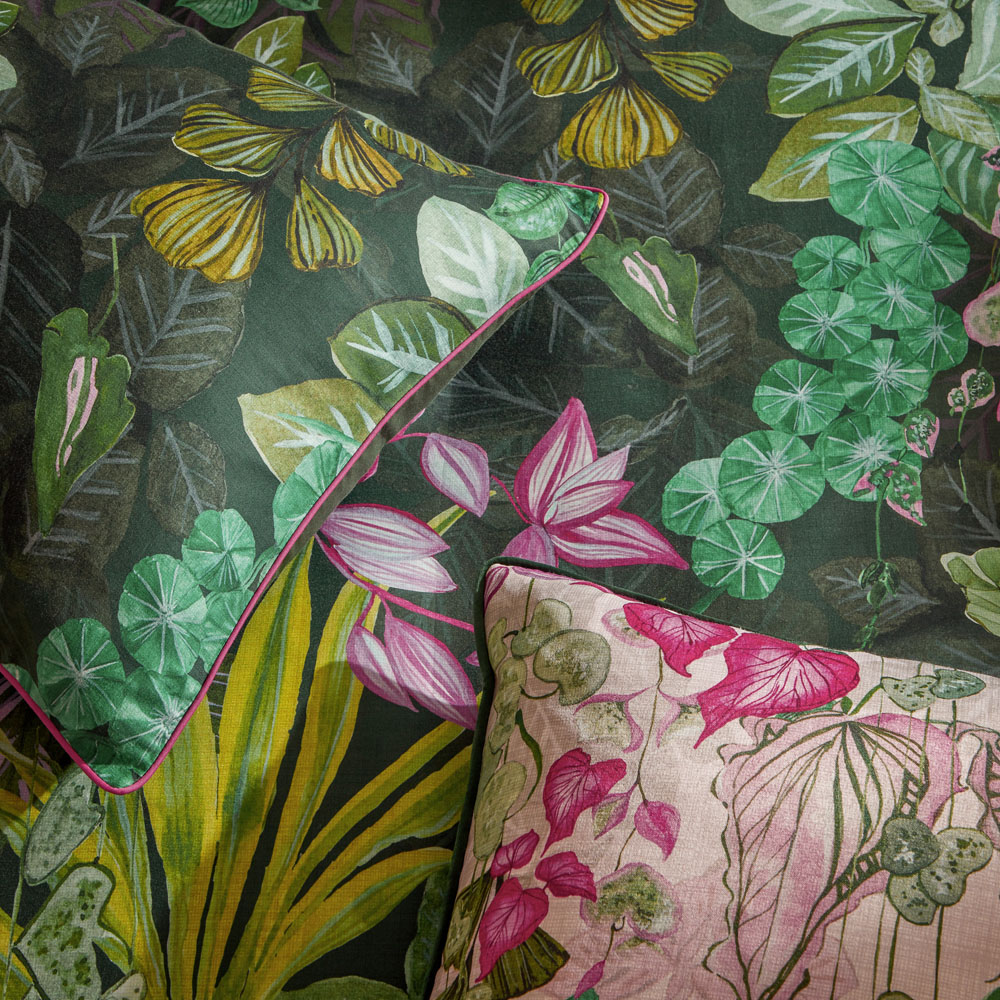 Paoletti Super King Size Pink and Green Veadeiros Exotic Floral Duvet Set Image 3