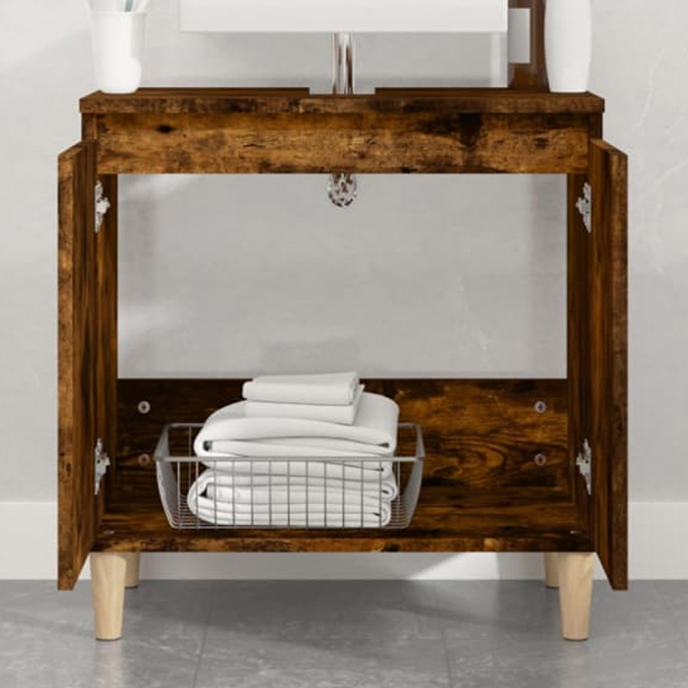 vidaXL 2 Door Smoked Oak Freestanding Under Sink Cabinet Image 1