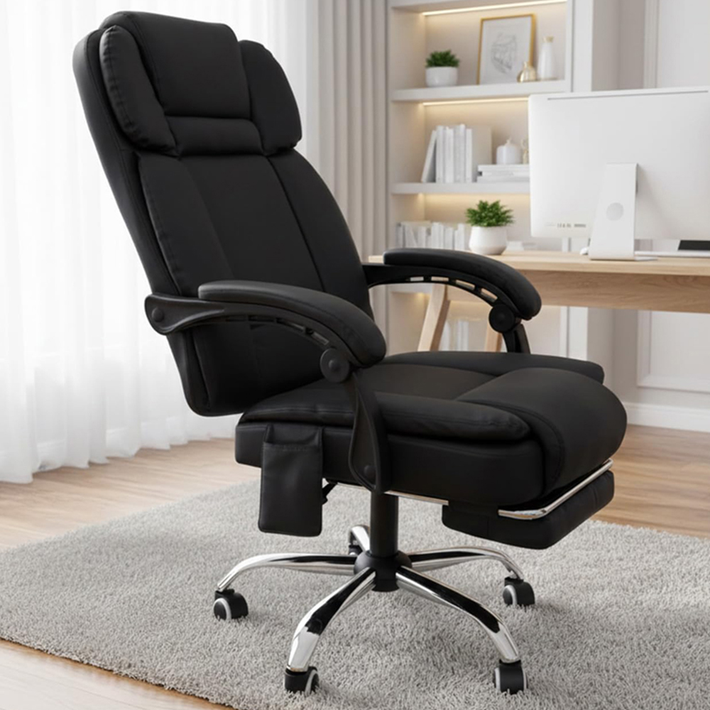 Alivio Black PU Leather Swivel Recliner Office Massage Chair with Footrest Image 1