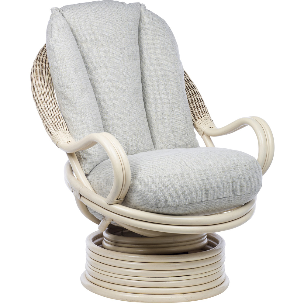 Desser Dijon Natural Rattan Pebble Fabric Swivel Rocker Chair Image 2