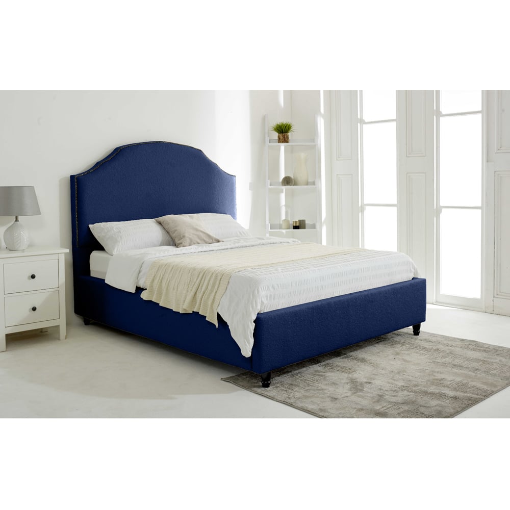 Eleganza Sareen King Size Blue Plush Velvet Bed Frame with Curved Headboard Image 3