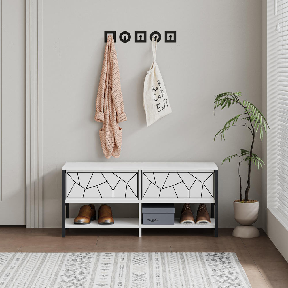 Decortie Inola 2 Door 2 Shelf White Geometric Shoe Cabinet Image 5