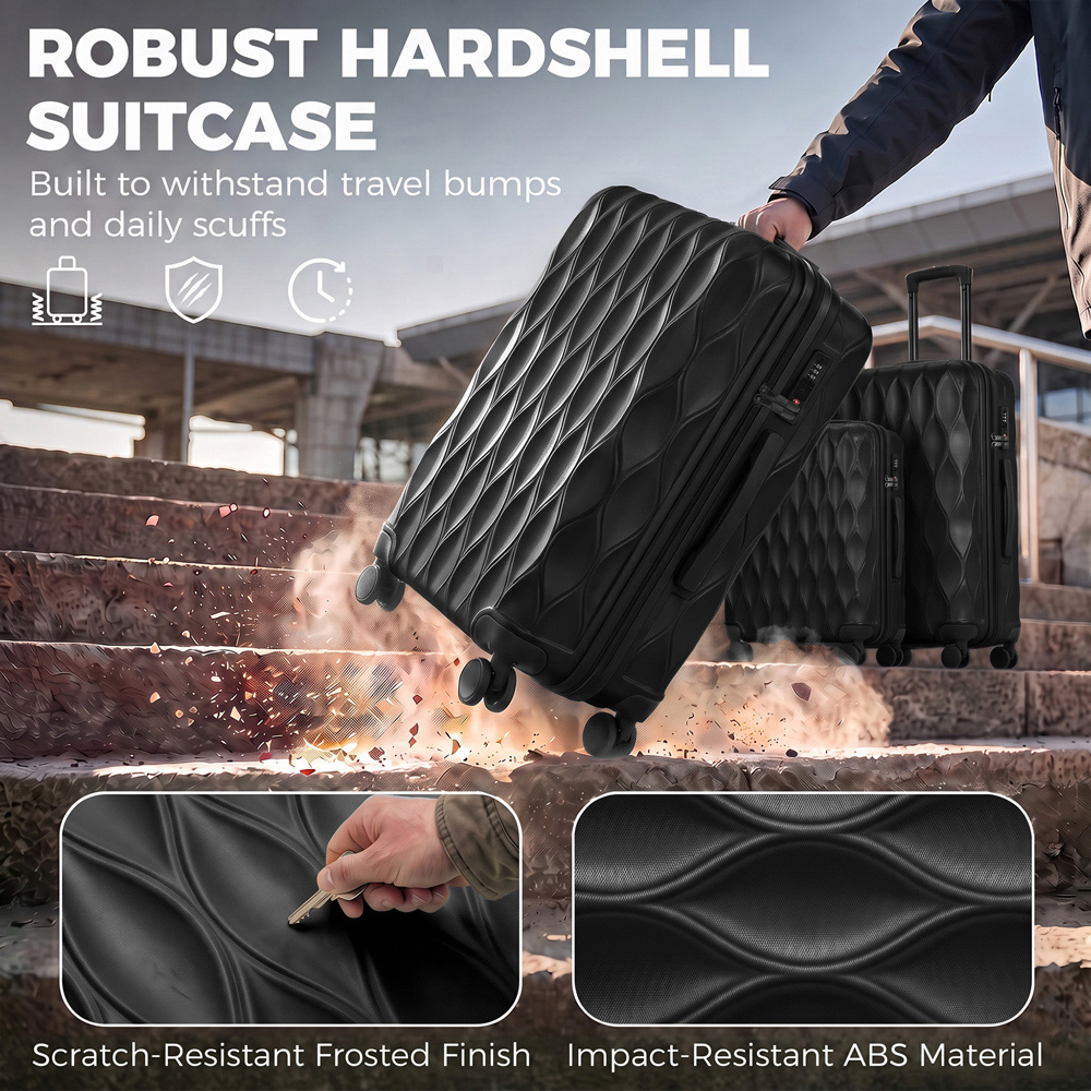 HOMCOM Set of 3 Black Hard Shell Luggage Suitcase with TSA Lock Image 5