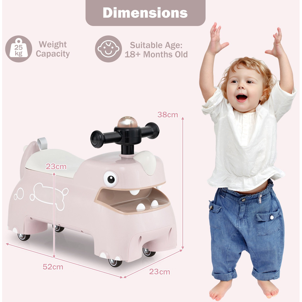 Costway Toddler Pink Dinosaur Foot to Floor Sliding Ride On Push Car with Storage Image 8