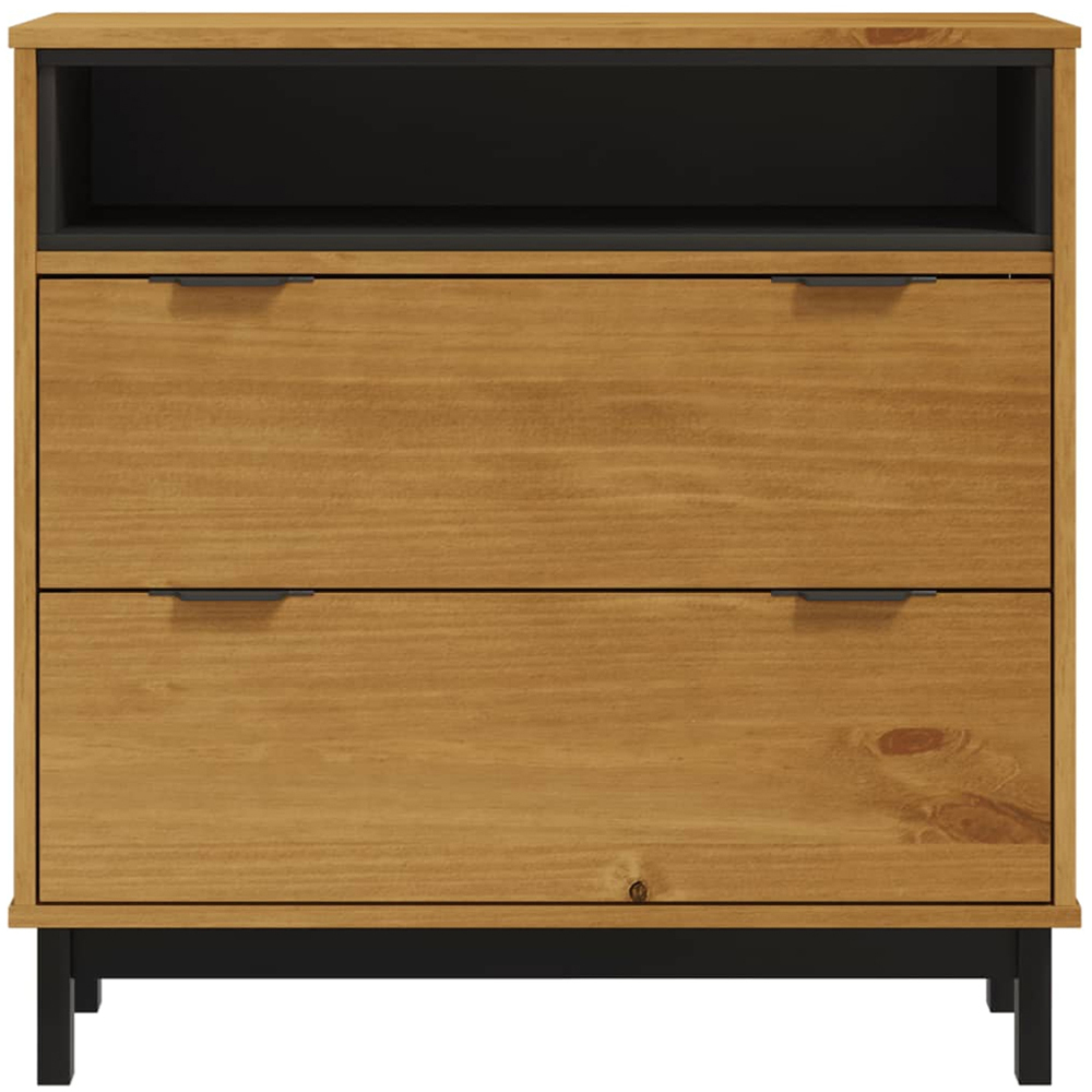 vidaXL Flam 2 Drawer Single Open Shelf Brown Solid Wood Pine Storage Cabinet Image 5