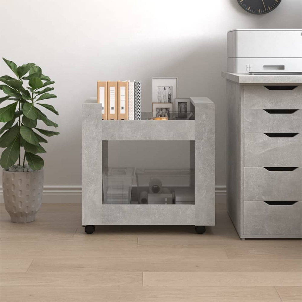 vidaXL 2 Shelf Concrete Grey Wooden Desk Trolley Image 4
