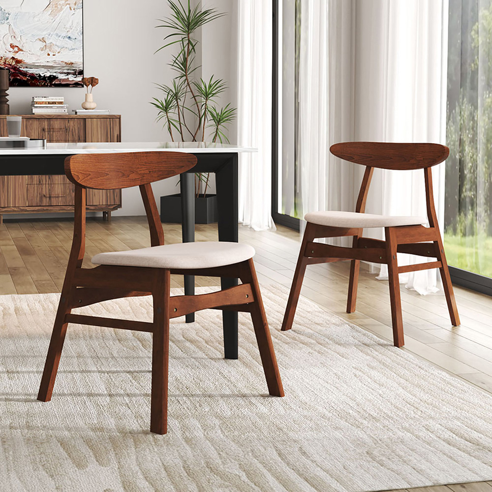 Living and Home Set of 2 Beige Linen Curved Backrest Dining Chair Image 7