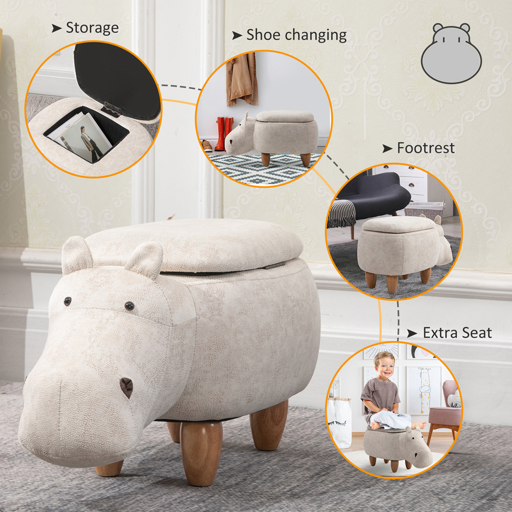 HOMCOM Cream Hippo Ottoman Stool Image 5