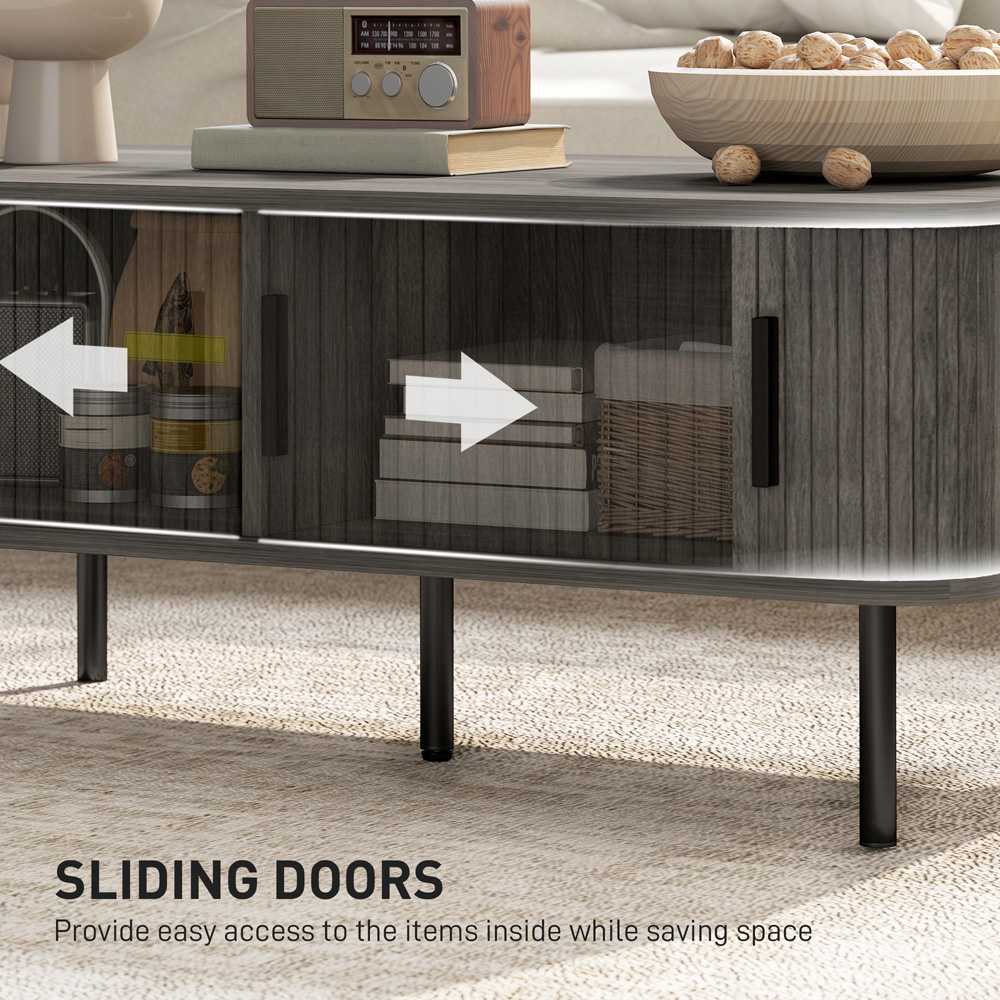 HOMCOM 2 Door Grey Coffee Table with Sliding Doors Image 8