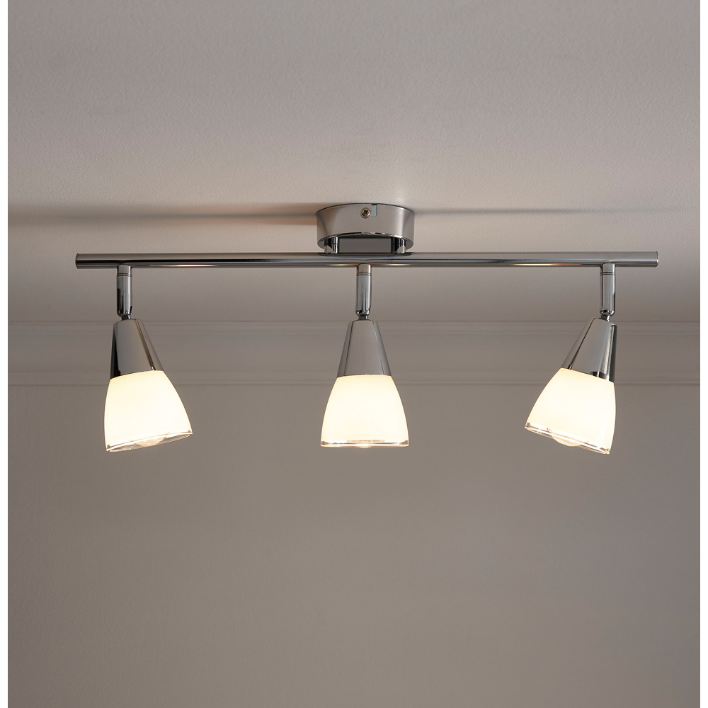 Kliving Dione 3 Light White Glass Shade Chrome Ceiling Light with Adjustable Heads Image 3