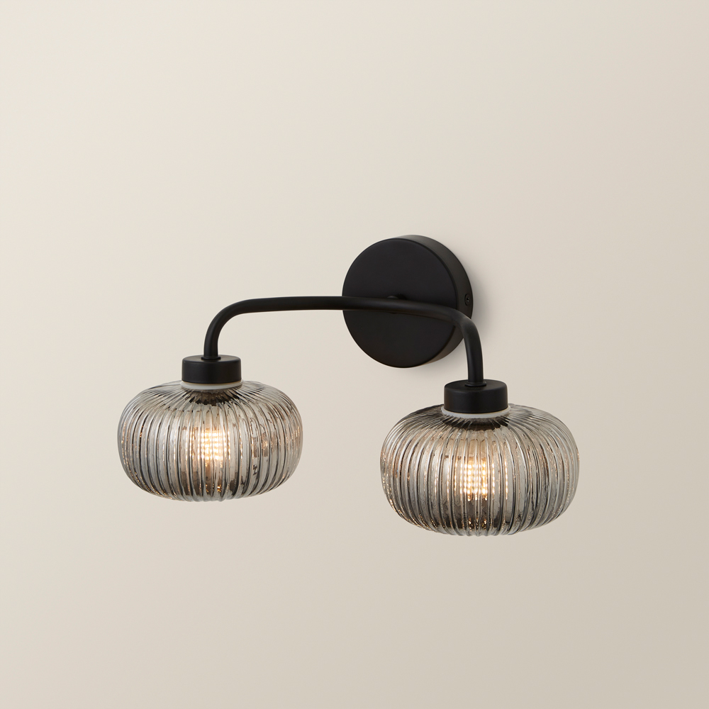 ValueLights Amaia Matt Black 2 Way Smoked Ribbed Glass LED Wall Light Image 5