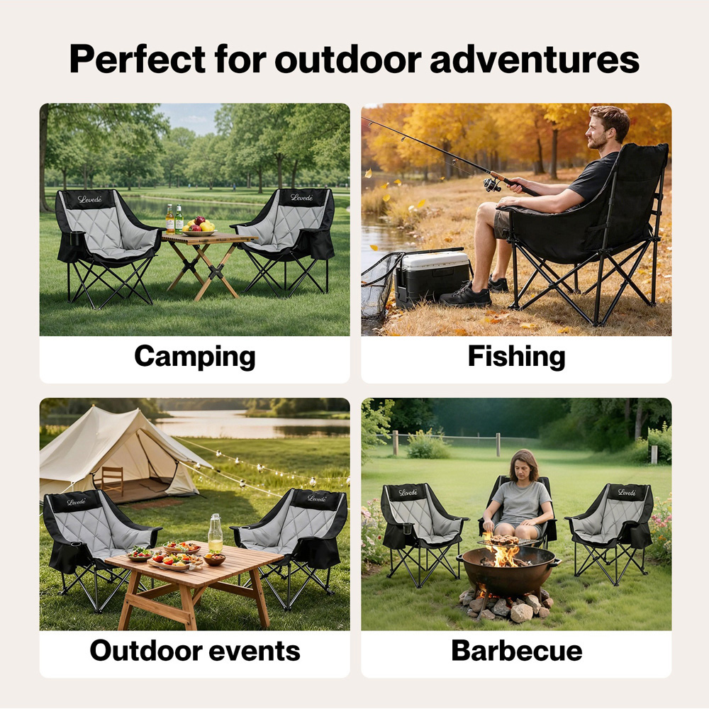 Levede Oversized Foldable Camping Chair with Cooler Bag Cup Holder Image 6