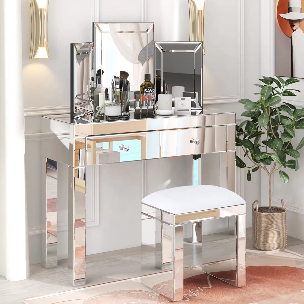 Comfy Living 2 Drawer Dressing Table Set with Mirror Image 6