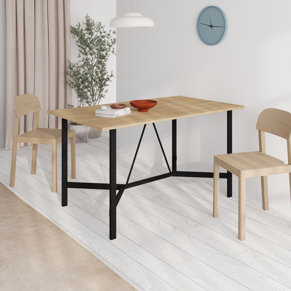 Decortie Dalma 6 Seater Dining Table with Metal Legs Saphire Oak and Black Image 5