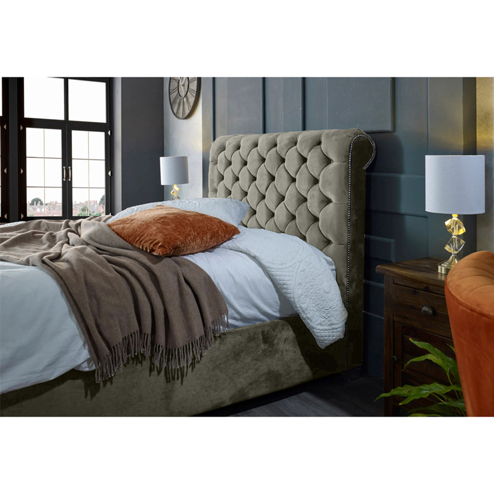 Eleganza Home Veneta King Size Grey Plush Velvet Bed Frame with Chesterfield Headboard Image 2