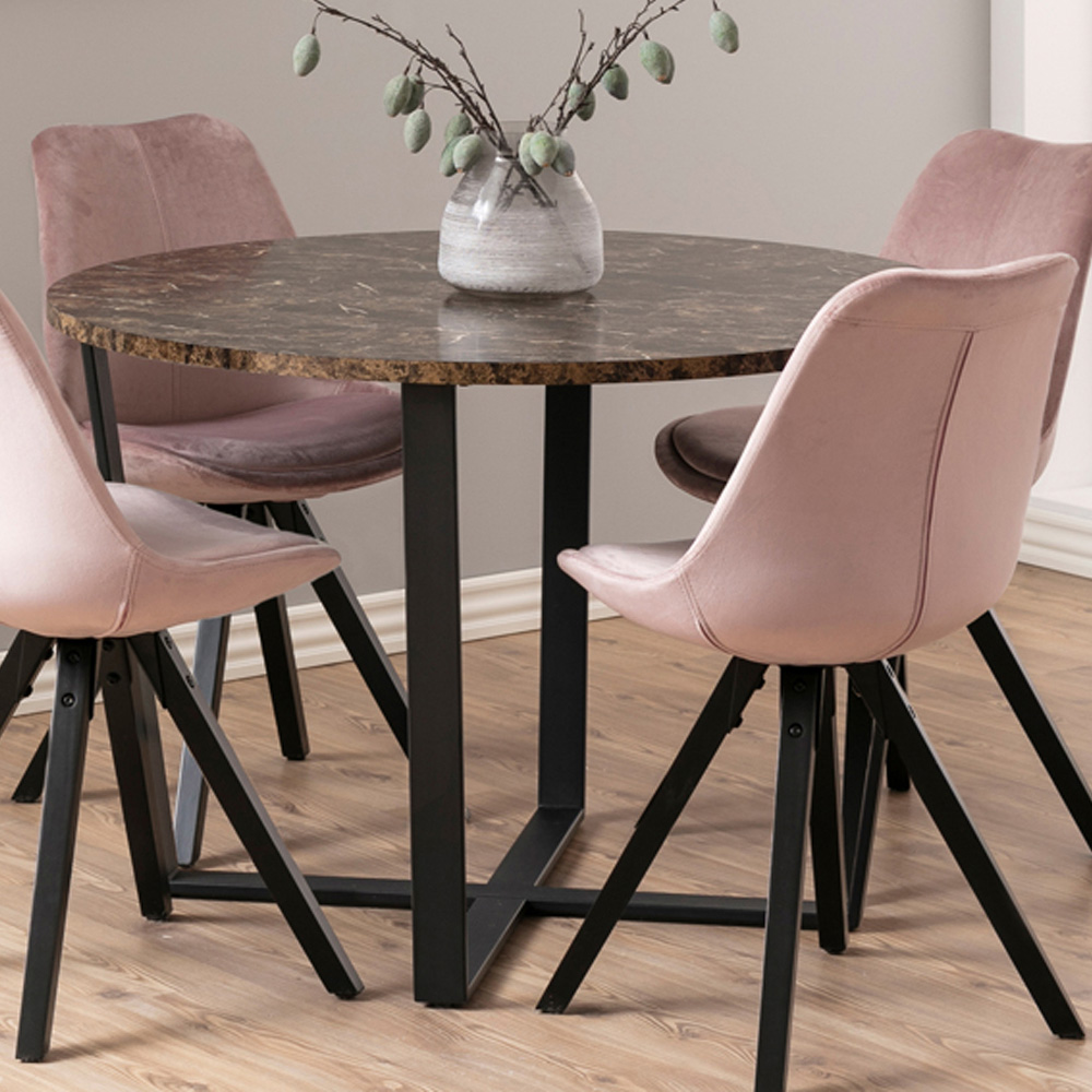 Florence Amble 4 Seater Brown Marble Melamine Top Round Dining Table Image 1