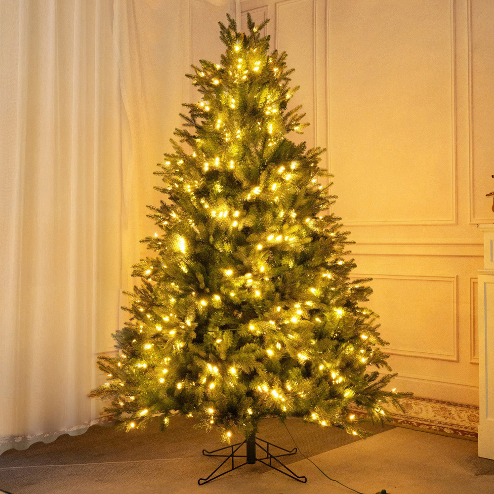 Abrihome 500 Warm White LED Pre-Lit Grand Fir Artificial Christmas Tree with 1733 Mixed Tips 7ft Image 2