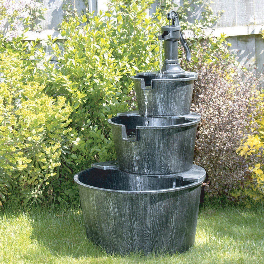 Gardenkraft 3 Tier Antique Silver Barrel Water Feature Image 2