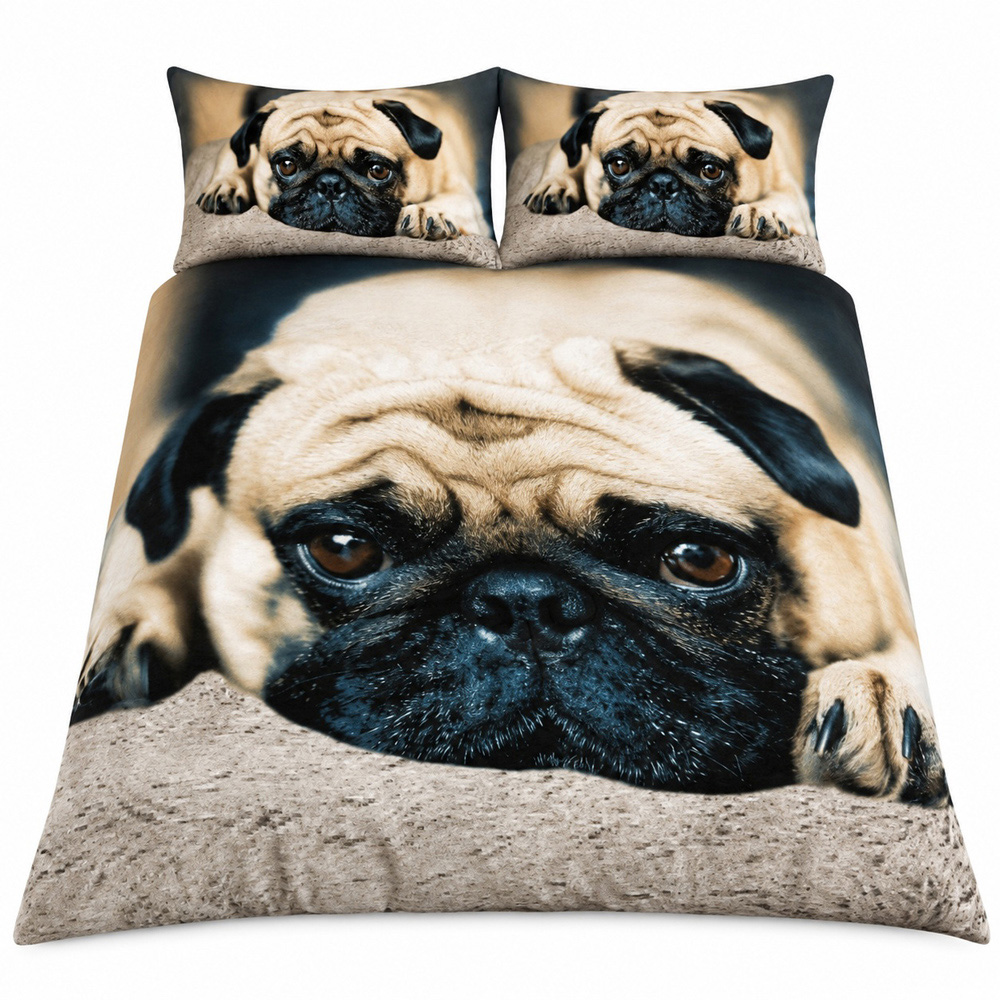 Smart Living King Size 3D Sweet Pug Print Duvet Cover Set Image 2