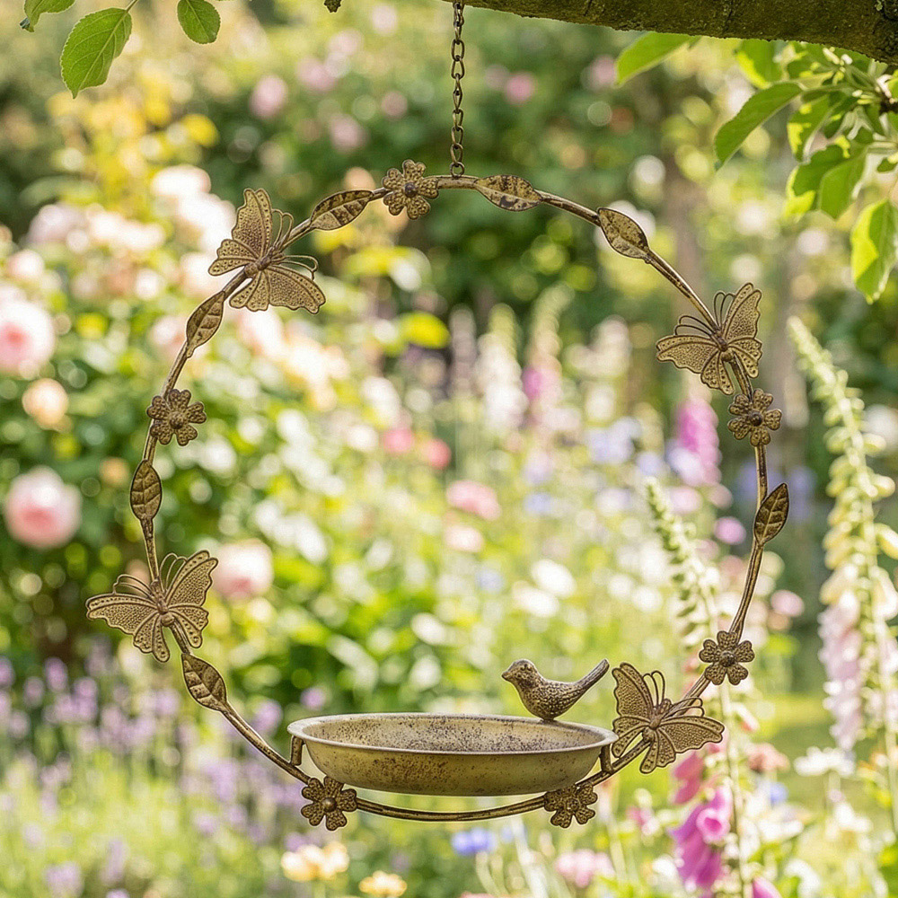 Dibor Brass Butterfly Round Hanging Bird Feeder Image 2
