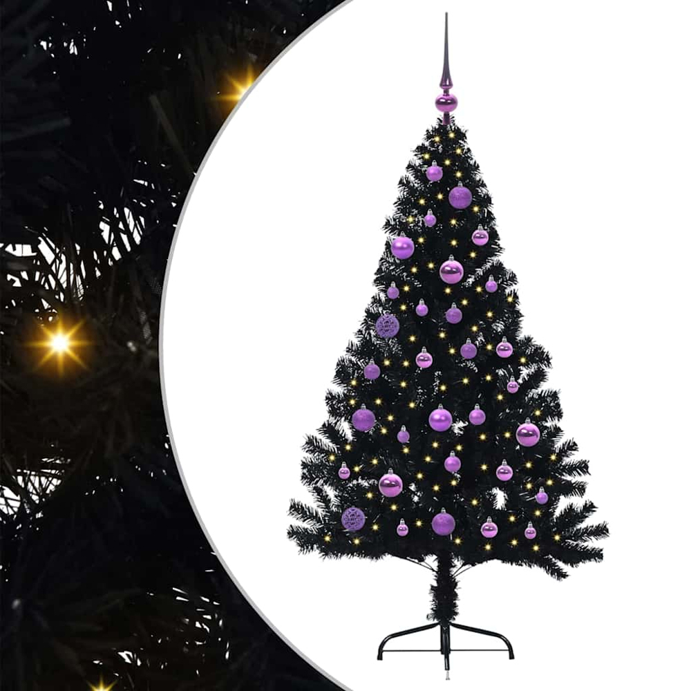 vidaXL Pre-Lit Lilac Baubles Black Artificial Christmas Tree 5ft Image 2