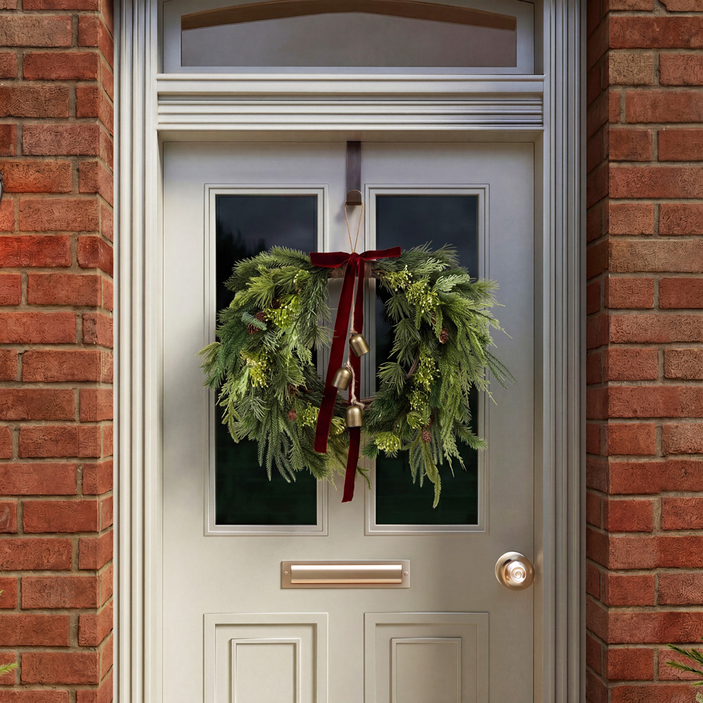 Charles Bentley Green Christmas Wreath with Red Bow and Bells 55cm Image 2