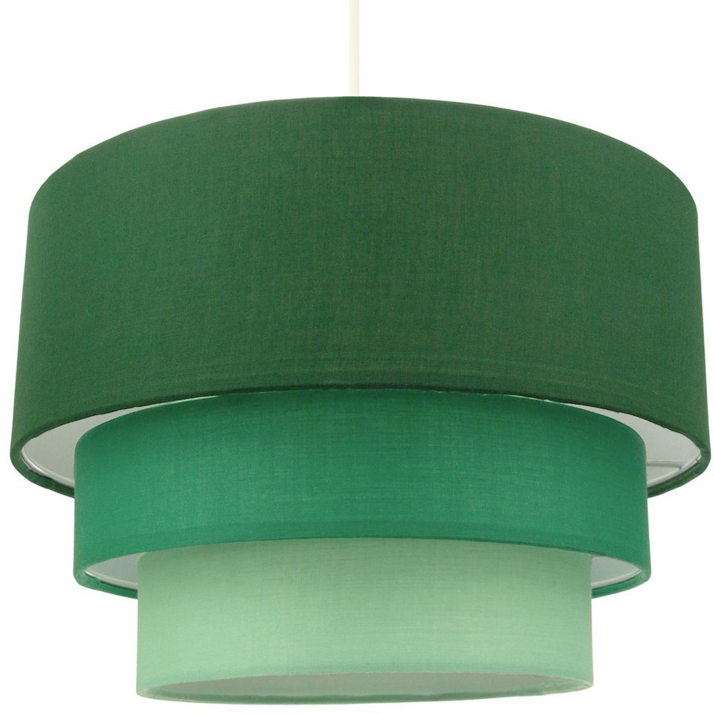 Happy Homewares 3 Tier Forest Green Cotton Round Pendant Shade Image 1