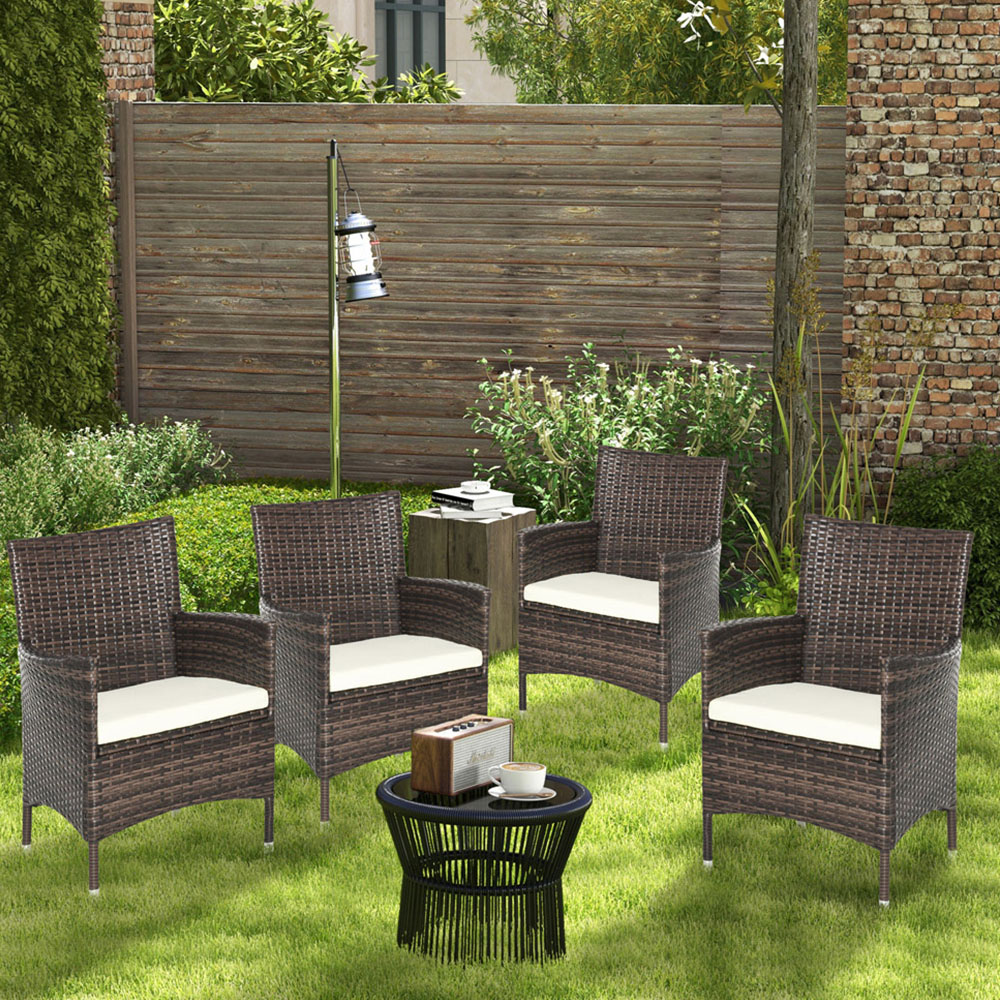 Outsunny Cushioned Outdoor Rattan Chair Set of 4 Image 1
