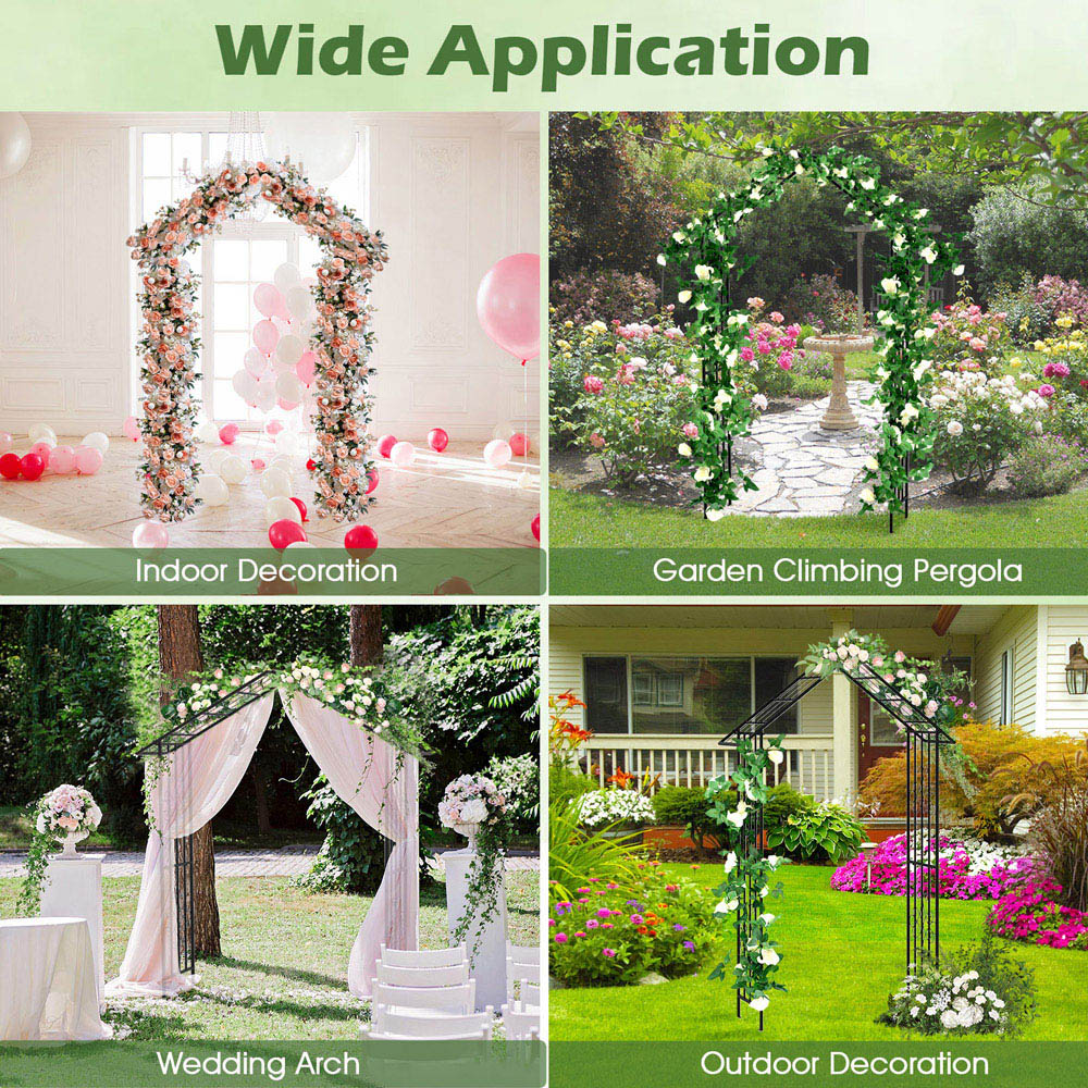 Costway Black Roof Shaped Top Garden Arbor with Crossbars Image 6