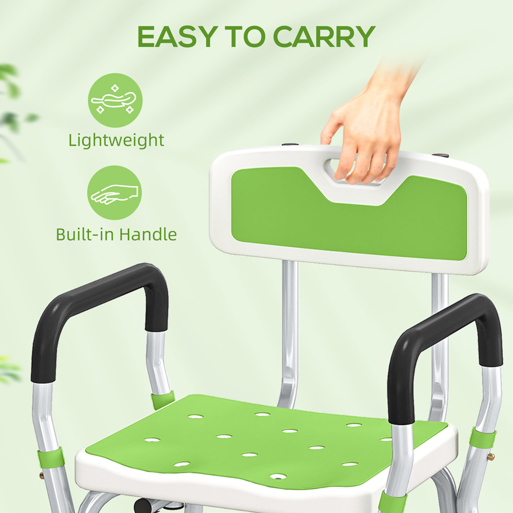 HOMCOM Green Aluminium Height Adjustable Padded Shower Stool Image 8