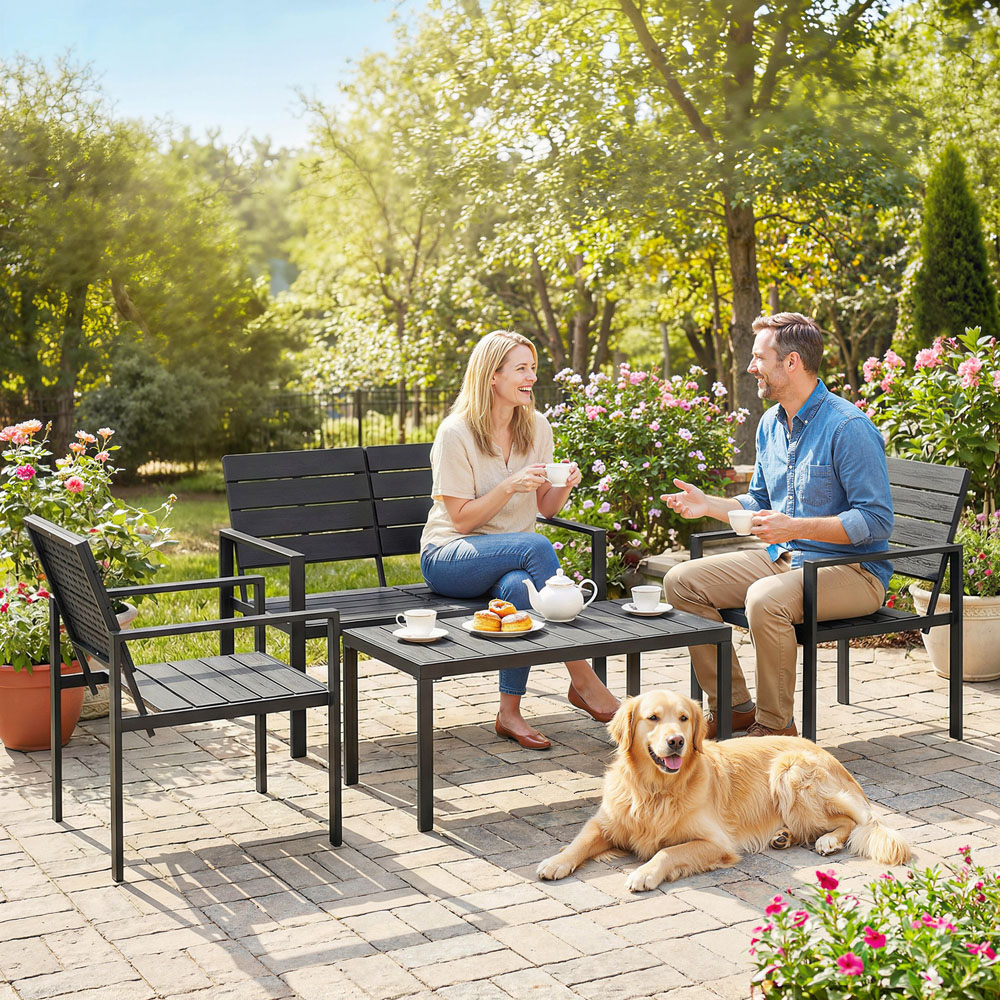Outsunny 4 Seater Black Garden Sofa Set Image 2