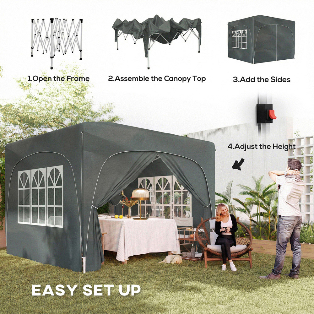 Outsunny 3 x 3m Dark Grey Pop-Up Gazebo with Sides and Carry Bag Image 4