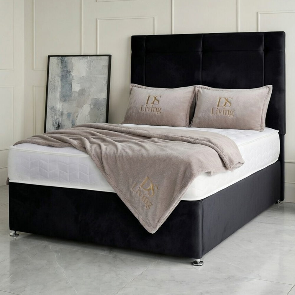 DS Living Kingsley Double Black Plush Divan Bed Image 1