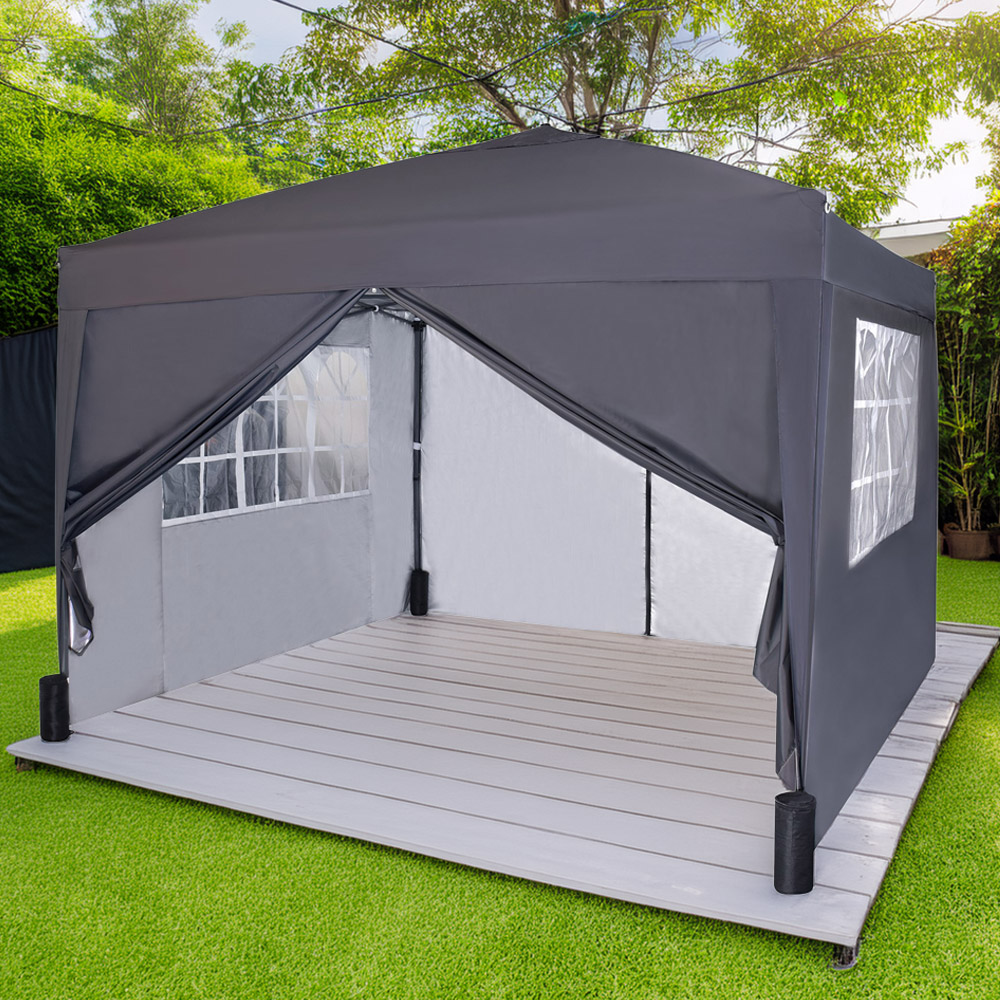 Grey Pop Up Outdoor Canopy Tent with Removable Sidewalls 3 x 3m Image 1