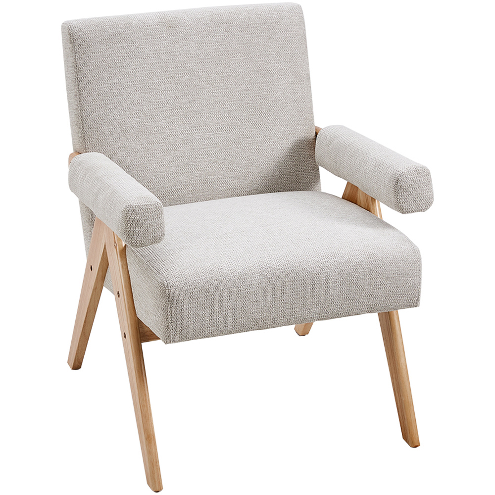 Living and Home Beige Linen Upholstered Wooden Armchair Image 2