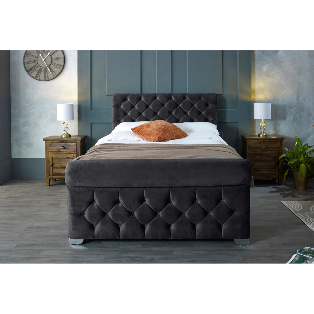 Eleganza Home Veneta Super King Size Steel Plush Velvet Bed Frame with Chesterfield Headboard Image 6