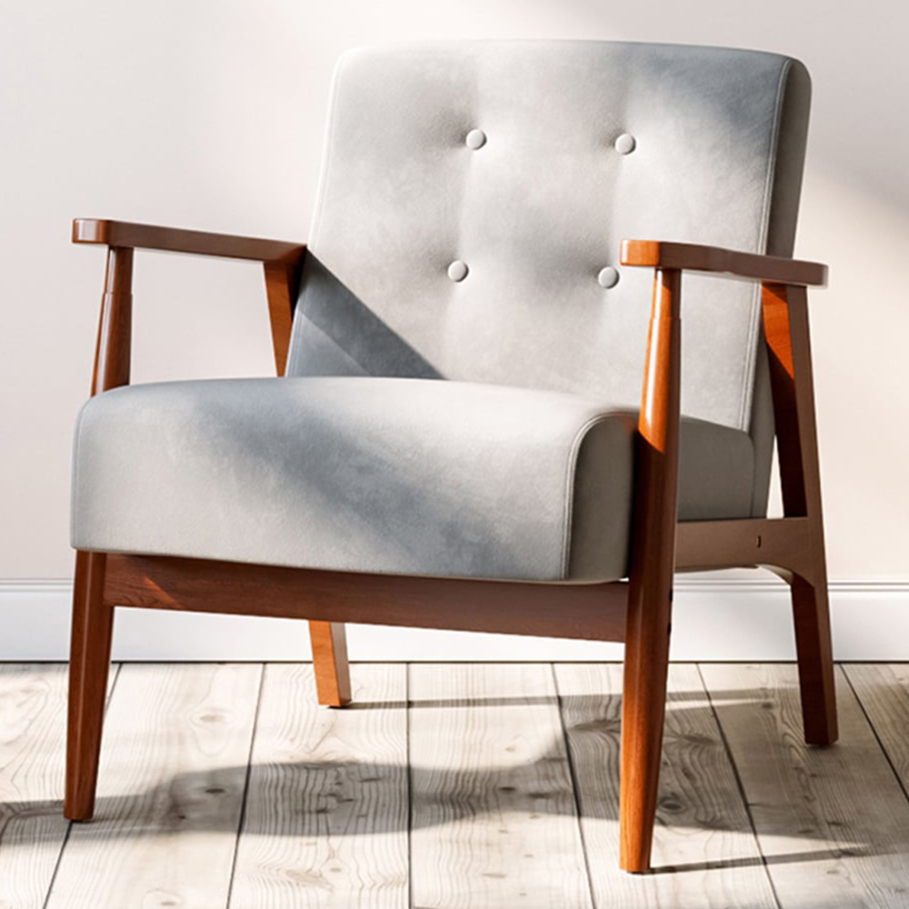 Living and Home Light Grey Tufted Armchair Image 1