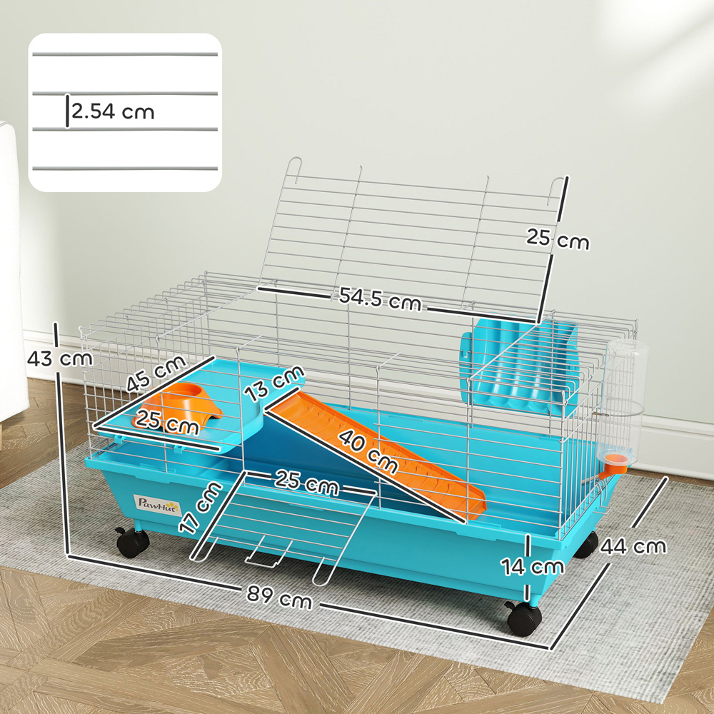 PawHut Small Animal Cage with Wheels and Water Bottle Image 7
