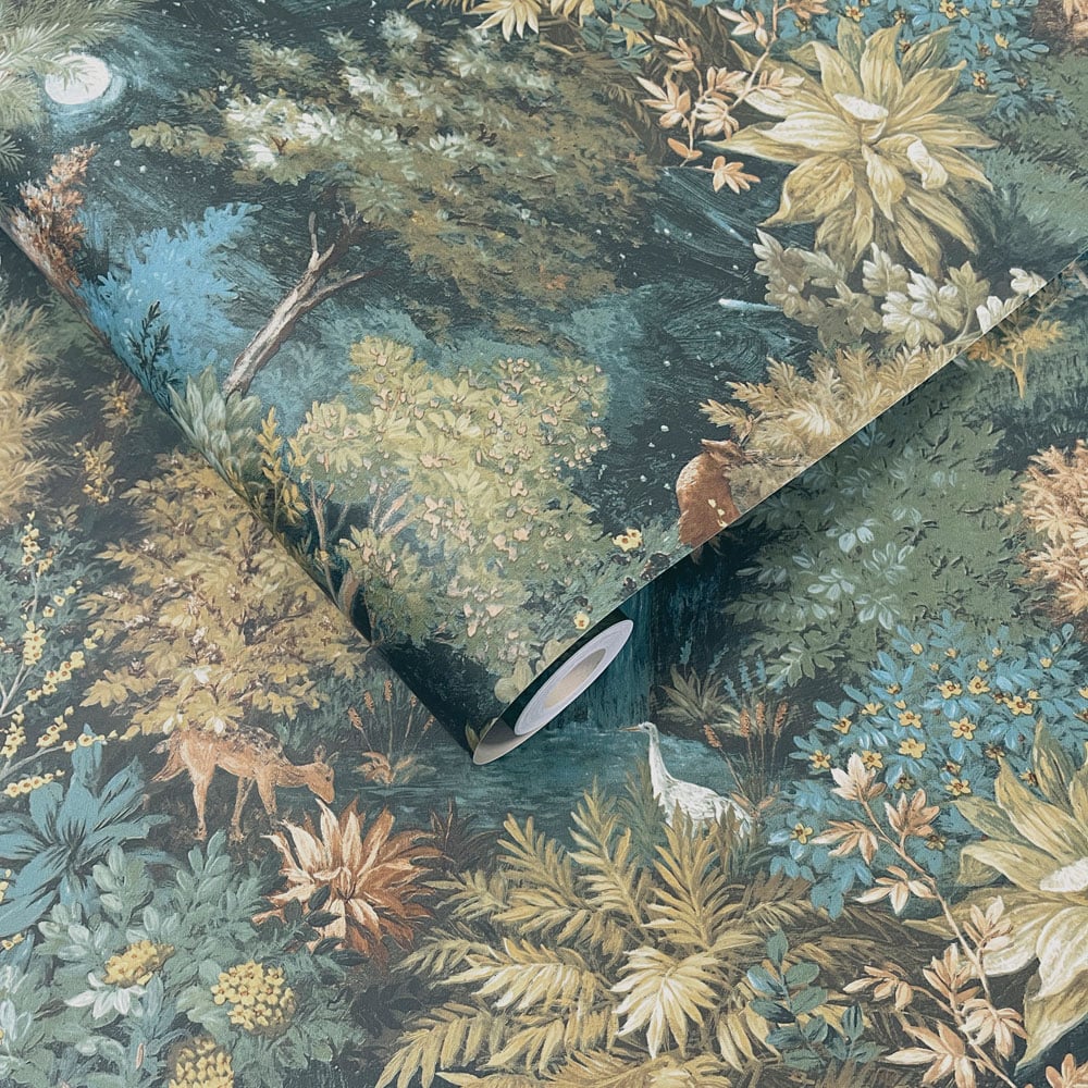 Holden Decor Midnight Woods Teal and Yellow Wallpaper Image 2