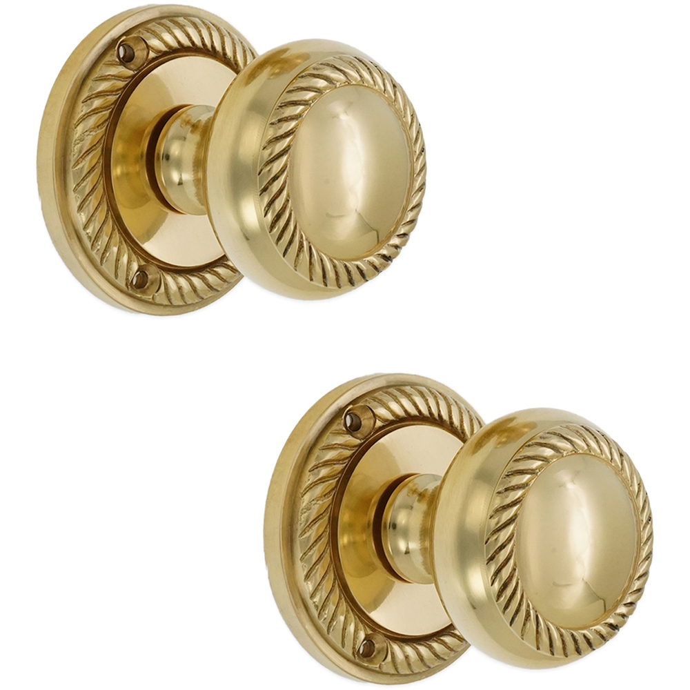 Spira Brass Polished Brass Georgian Mortice Door Knob 2 Pack Image 1