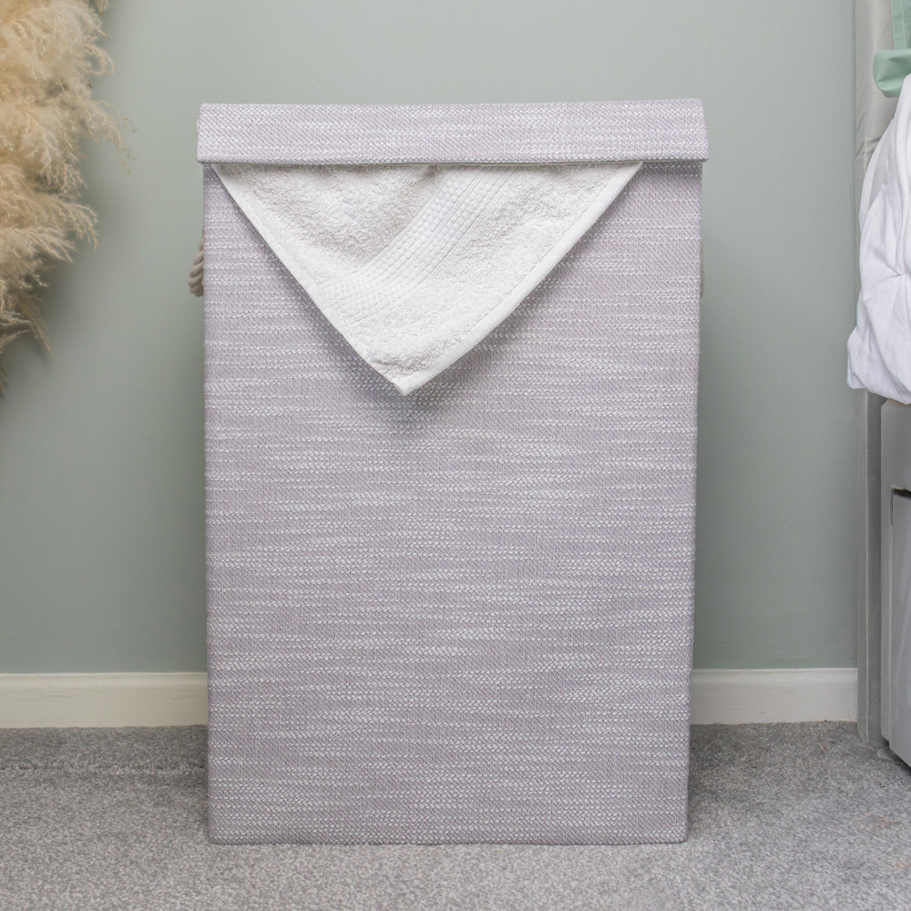 JVL Serena Light Grey Foldable Laundry Hamper with Lid Image 8