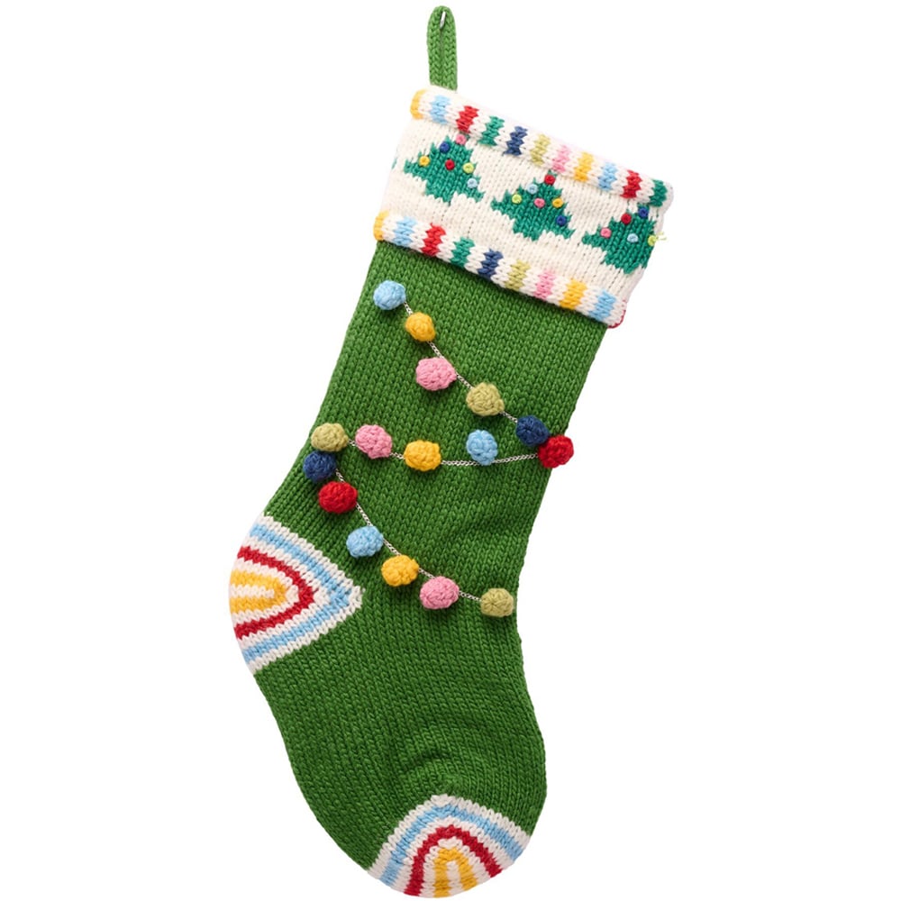 The Christmas Gift Co Green Pom Pom Christmas Stocking Image 1