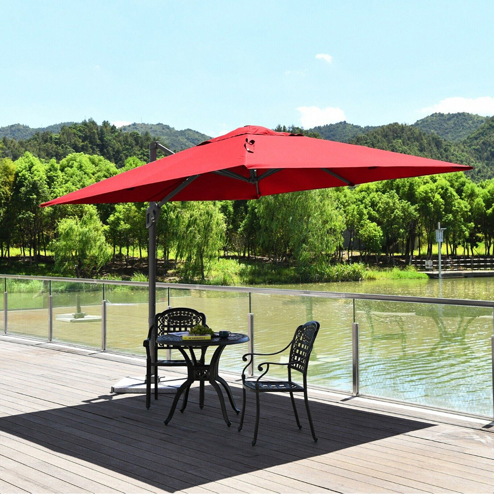 Costway Red Crank Handle Patio Cantilever Umbrella Parasol 3m Image 2