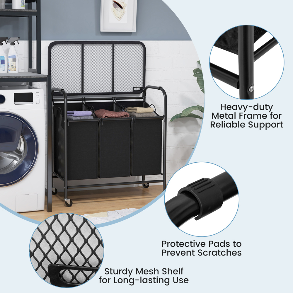 Costway Triple Rolling Grey Heavy Duty Laundry Sorter with Foldable Ironing Board Image 6